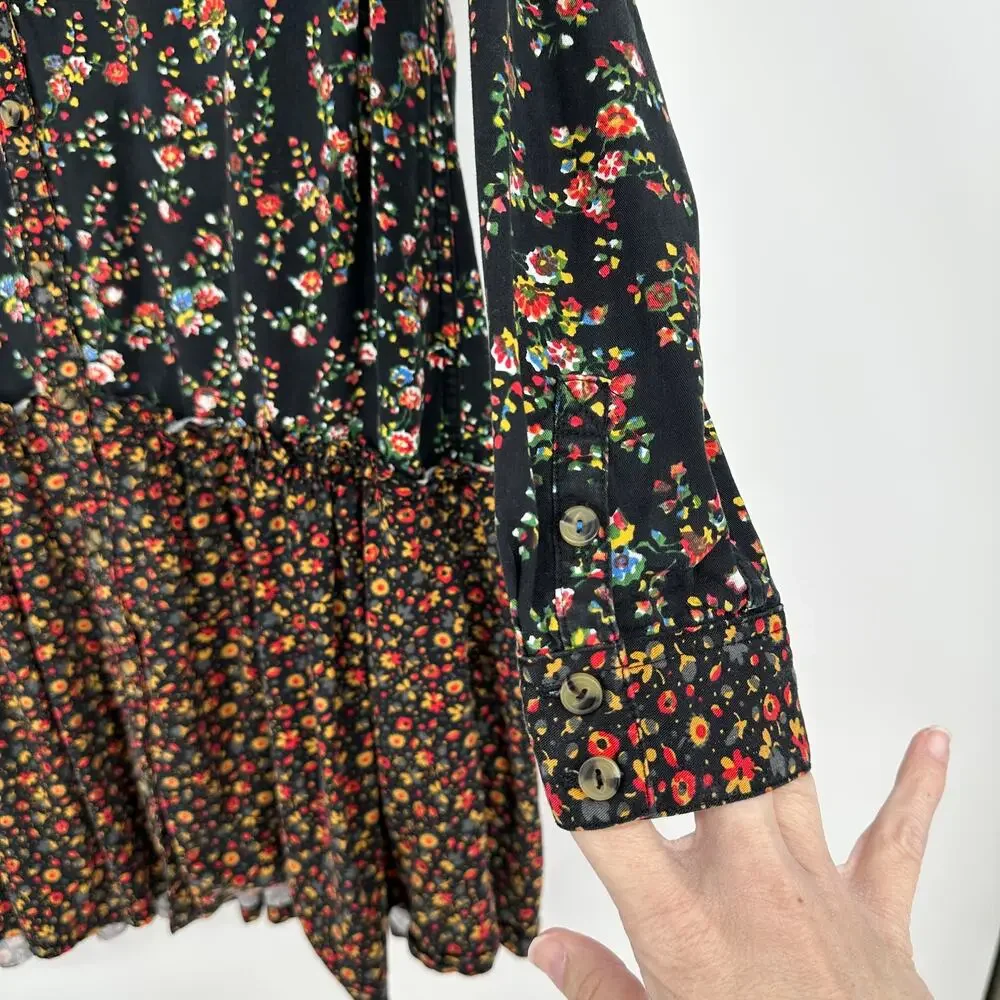 Anthropologie Maeve Marlie Button-Front Chambray Tunic Mini Floral Womens 6